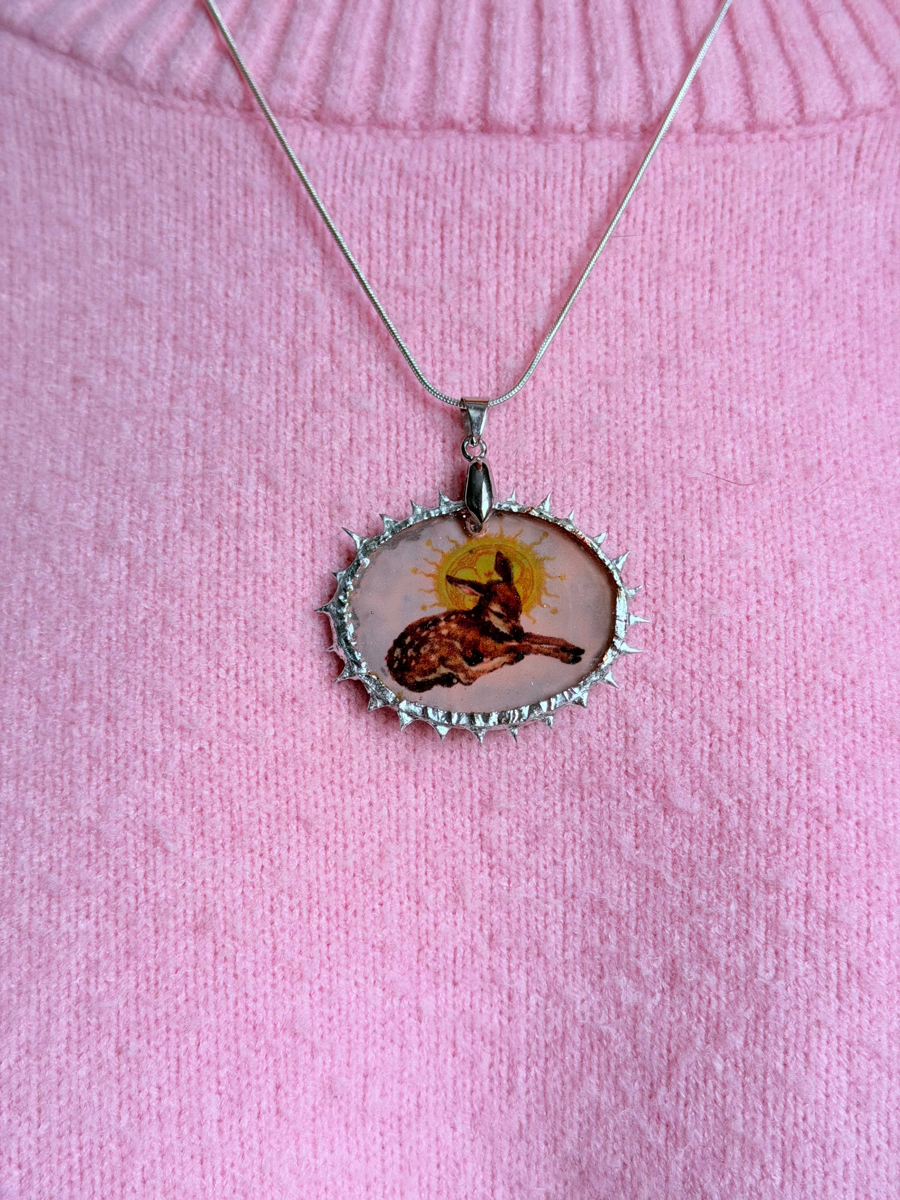 Resting Fawn Silver Pendent