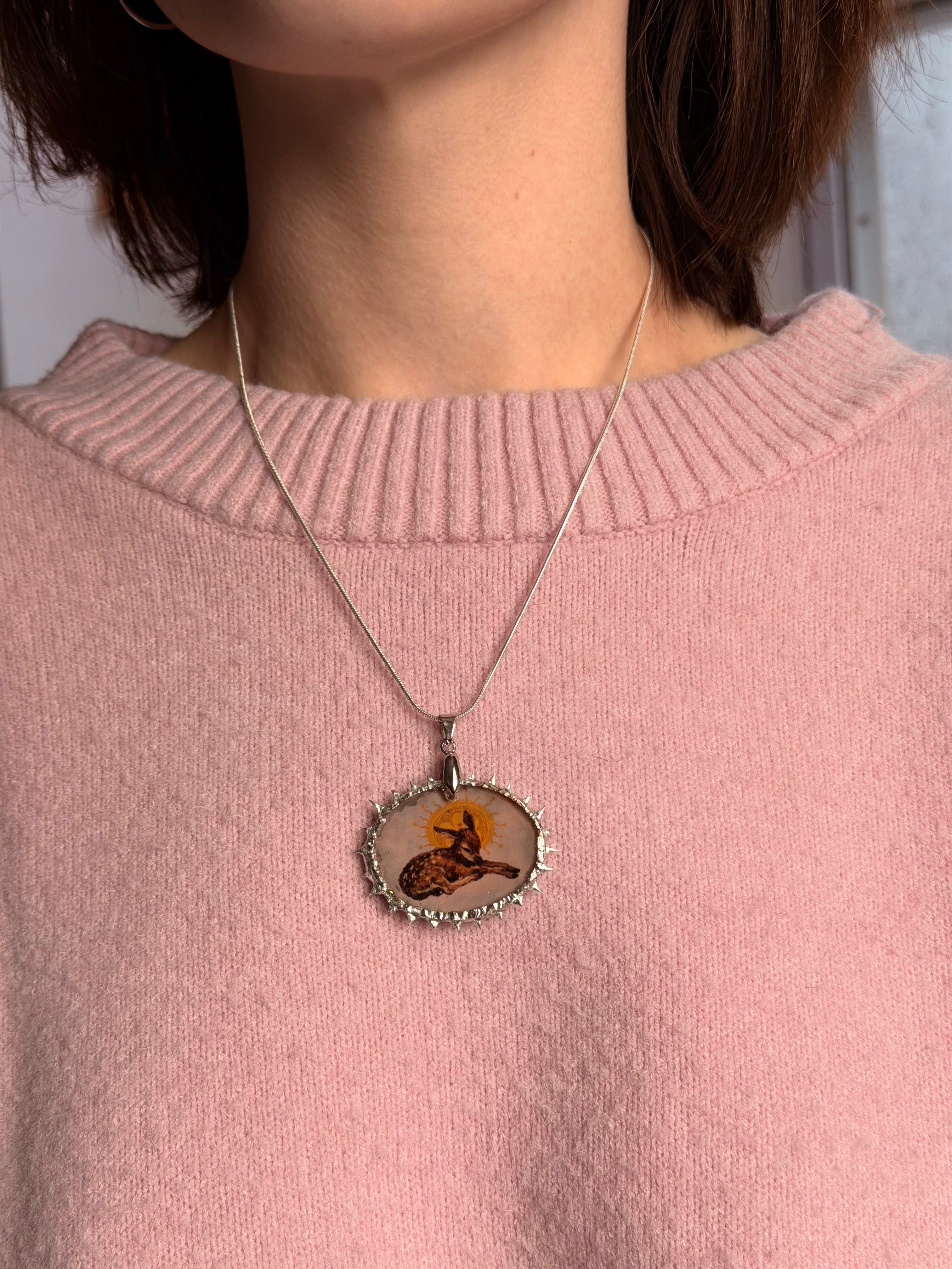 Resting Fawn Silver Pendent